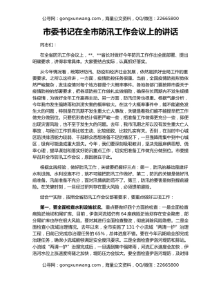 市委书记在全市防汛工作会议上的讲话