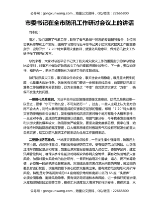 市委书记在全市防汛工作研讨会议上的讲话