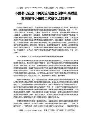 市委书记在全市黄河流域生态保护和高质量发展领导小组第二次会议上的讲话