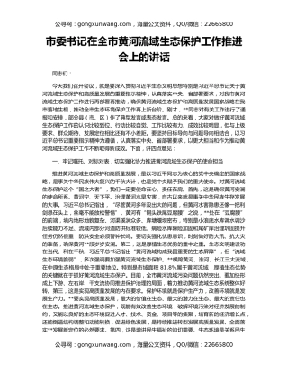 市委书记在全市黄河流域生态保护工作推进会上的讲话