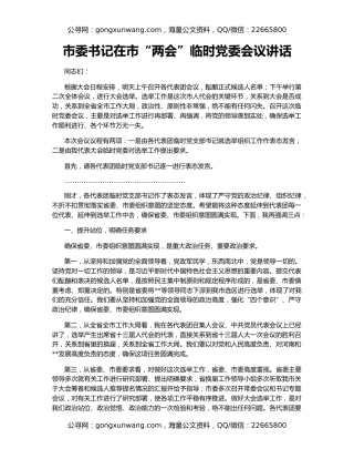 市委书记在市“两会”临时党委会议讲话