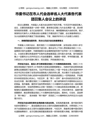市委书记在市人代会选举省人大代表各代表团召集人会议上的讲话