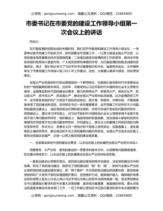 市委书记在市委党的建设工作领导小组第一次会议上的讲话