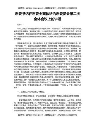 市委书记在市委全面依法治市委员会第二次全体会议上的讲话