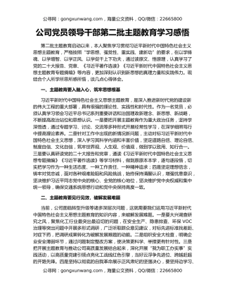 公司党员领导干部第二批主题教育学习感悟