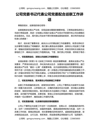 公司党委书记代表公司党委配合巡察工作讲话