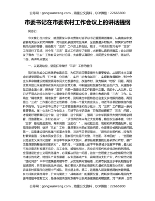 市委书记在市委农村工作会议上的讲话提纲