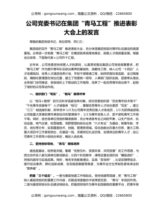 公司党委书记在集团“青马工程”推进表彰大会上的发言