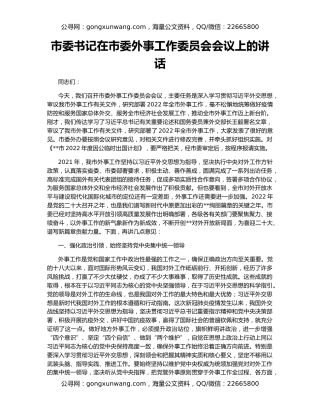 市委书记在市委外事工作委员会会议上的讲话