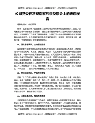 公司党委在常规巡察约谈反馈会上的表态发言