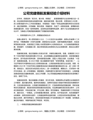 公司党建领航发展经验介绍材料