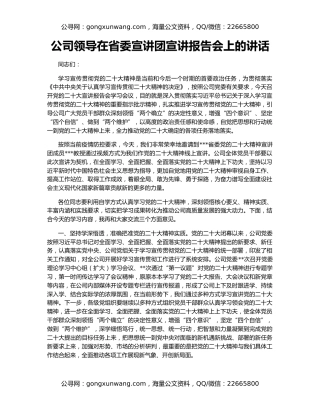公司领导在省委宣讲团宣讲报告会上的讲话