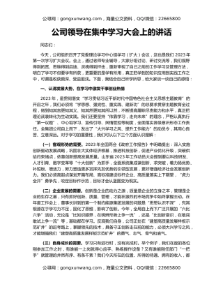 公司领导在集中学习大会上的讲话