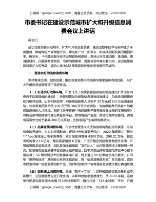 市委书记在建设示范城市扩大和升级信息消费会议上讲话