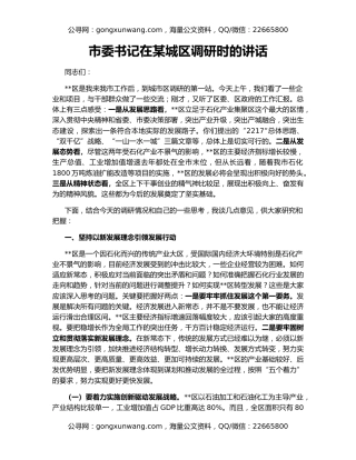 市委书记在某城区调研时的讲话