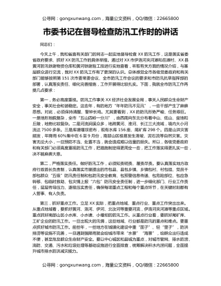 市委书记在督导检查防汛工作时的讲话