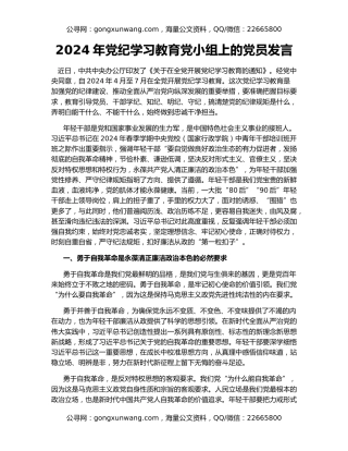 2024年党纪学习教育党小组上的党员发言