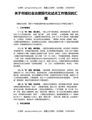 关于市域社会治理现代化试点工作情况的汇报