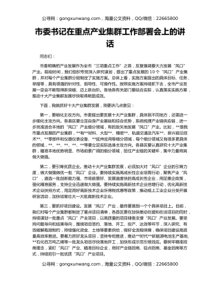 市委书记在重点产业集群工作部署会上的讲话