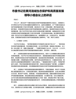 市委书记在黄河流域生态保护和高质量发展领导小组会议上的讲话