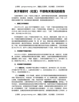 关于离职村（社区）干部有关情况的报告