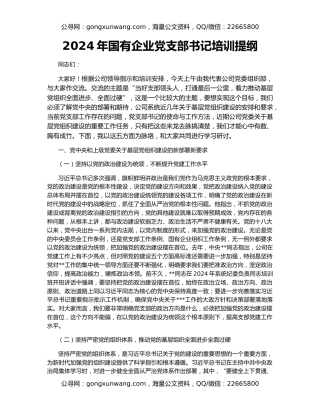 2024年国有企业党支部书记培训提纲