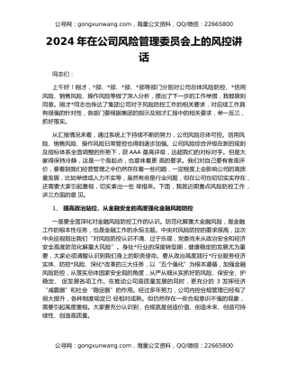 2024年在公司风险管理委员会上的风控讲话