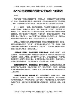 农业农村局领导在强村公司年会上的讲话
