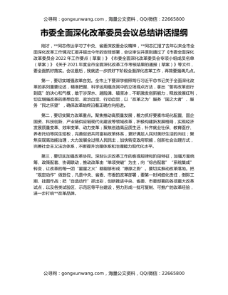 市委全面深化改革委员会议总结讲话提纲