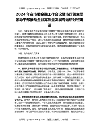 2024年在市委金融工作会议暨市厅级主要领导干部推动金融高质量发展专题研讨班讲话