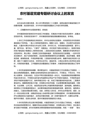 农村基层党建专题研讨会议上的发言