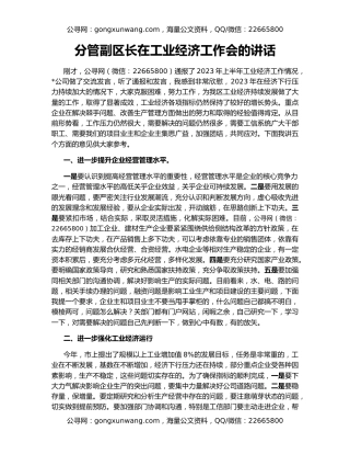 分管副区长在工业经济工作会的讲话