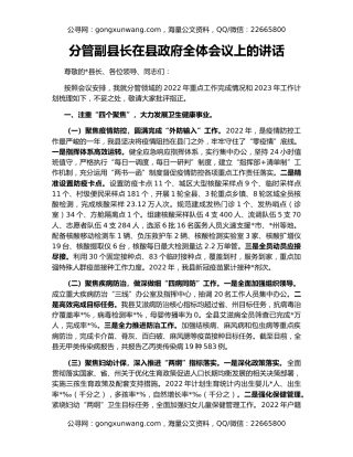 分管副县长在县政府全体会议上的讲话
