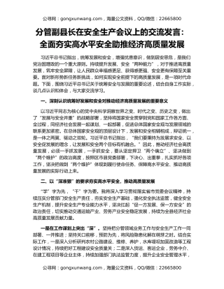 分管副县长在安全生产会议上的交流发言：全面夯实高水平安全助推经济高质量发展