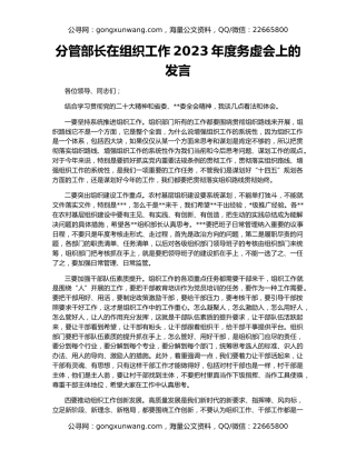 分管部长在组织工作2023年度务虚会上的发言