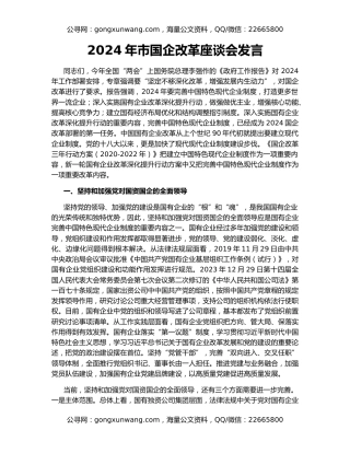 2024年市国企改革座谈会发言
