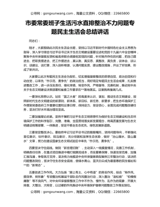 市委常委班子生活污水直排整治不力问题专题民主生活会总结讲话