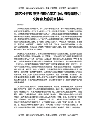 副区长在政府党组理论学习中心组专题研讨交流会上的发言材料