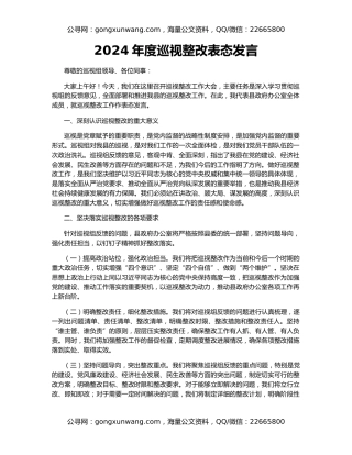 2024年度巡视整改表态发言