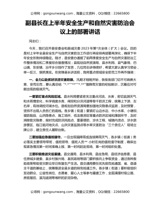 副县长在上半年安全生产和自然灾害防治会议上的部署讲话