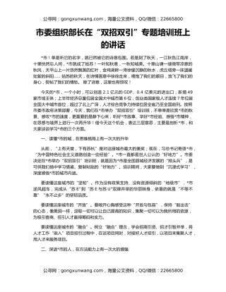 市委组织部长在“双招双引”专题培训班上的讲话