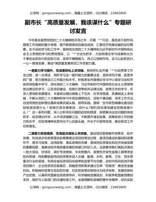 副市长“高质量发展，我该谋什么”专题研讨发言