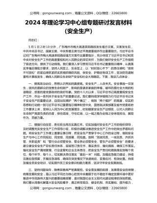 2024年理论学习中心组专题研讨发言材料（安全生产）