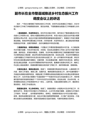 副市长在全市整县域推进乡村生态振兴工作调度会议上的讲话