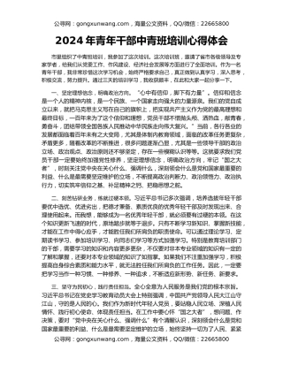 2024年青年干部中青班培训心得体会