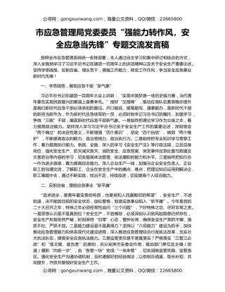 市应急管理局党委委员“强能力转作风，安全应急当先锋”专题交流发言稿