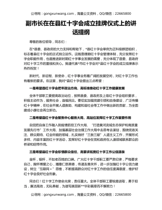 副市长在在县红十字会成立挂牌仪式上的讲话提纲