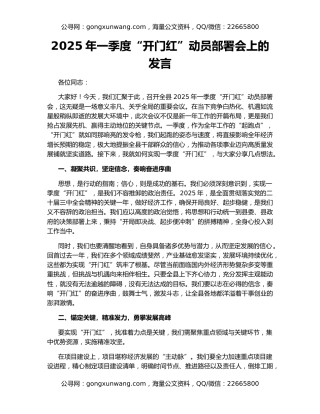 2025年一季度“开门红”动员部署会上的发言