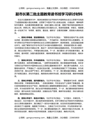 副市长第二批主题教育读书班学习研讨材料