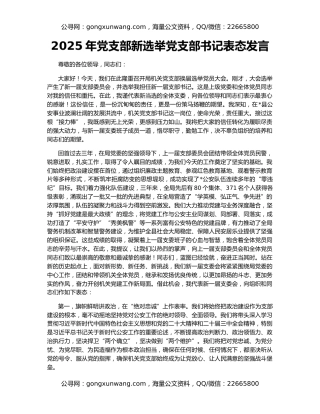 2025年党支部新选举党支部书记表态发言